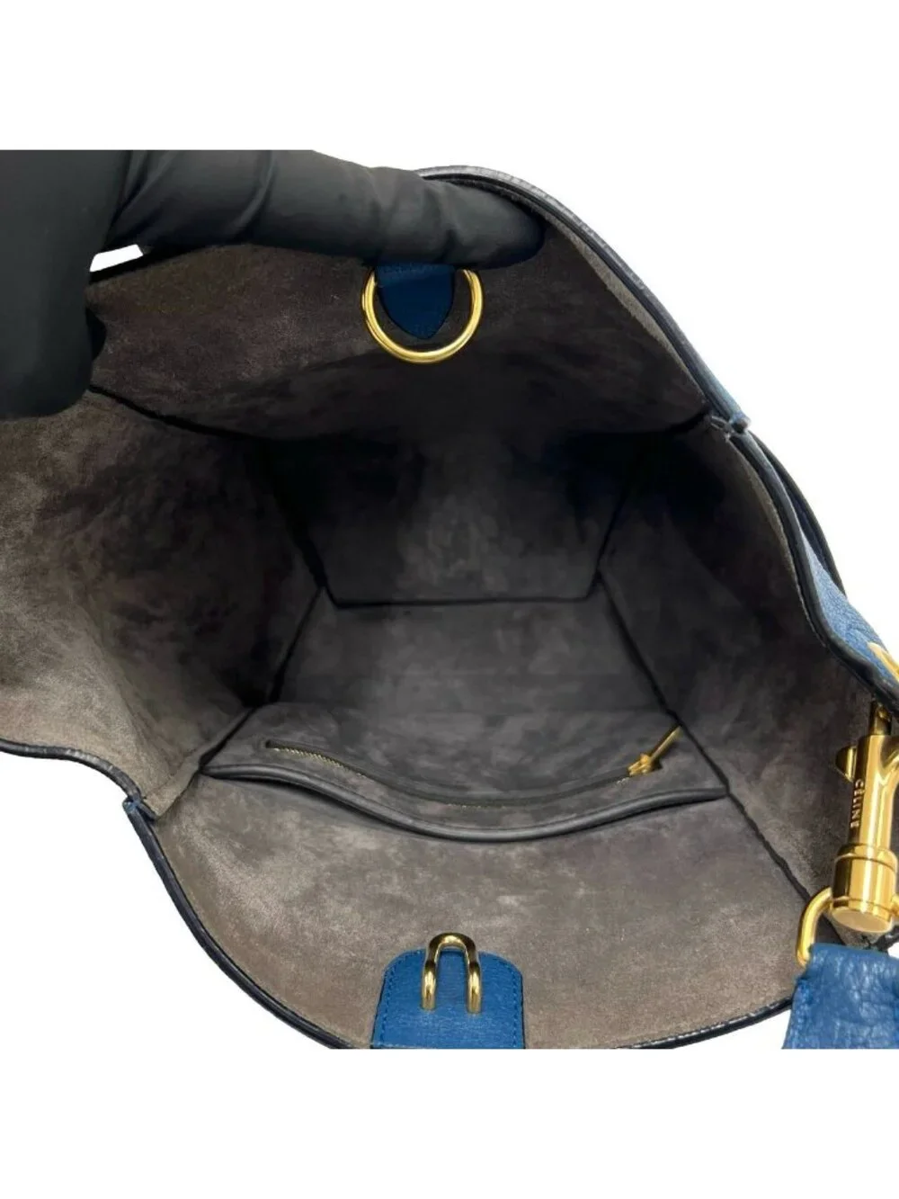 Celine Sangle Bucket Leather Shoulder Bag Tote Blue